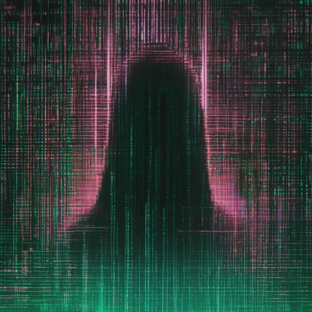 a figure-shaped absence in a field of digital noise